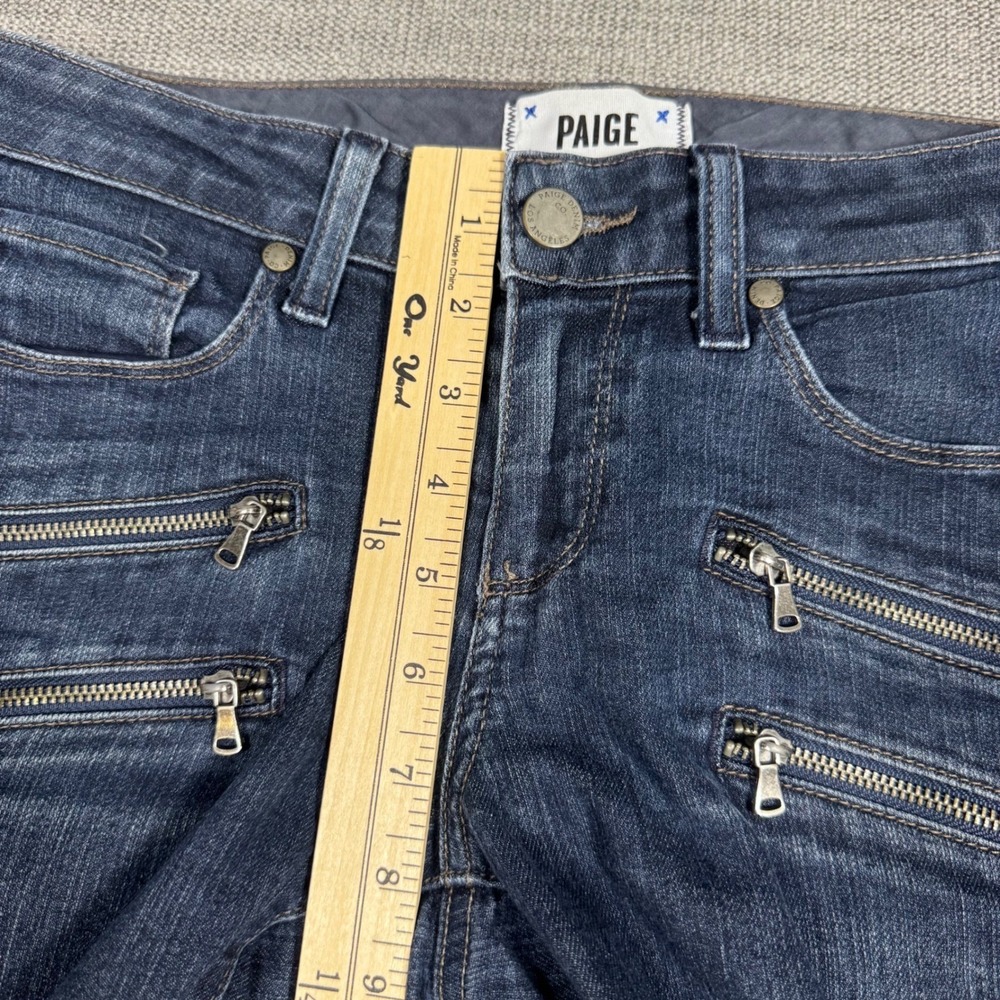 PAIGE Edgemont Skinny Jeans Blue Denim Moto Zip‎ Detail Low Rise Size 26 - Picture 5 of 11